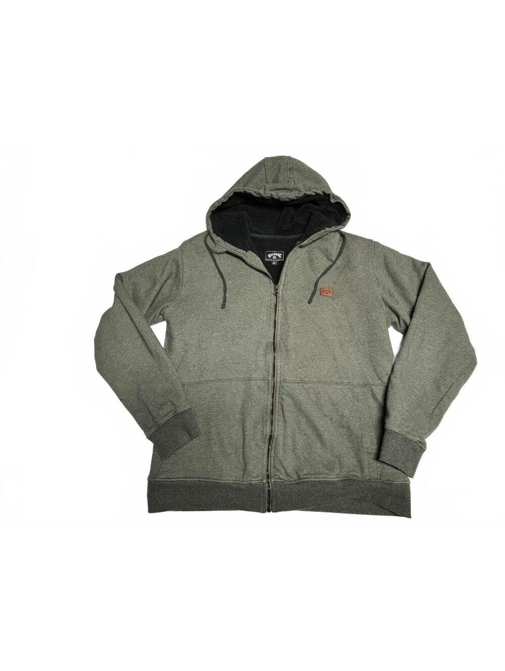 Billabong Green Thermal Waffle Knit Sherpa Lined Full Zip Hoodie Jacket Size L